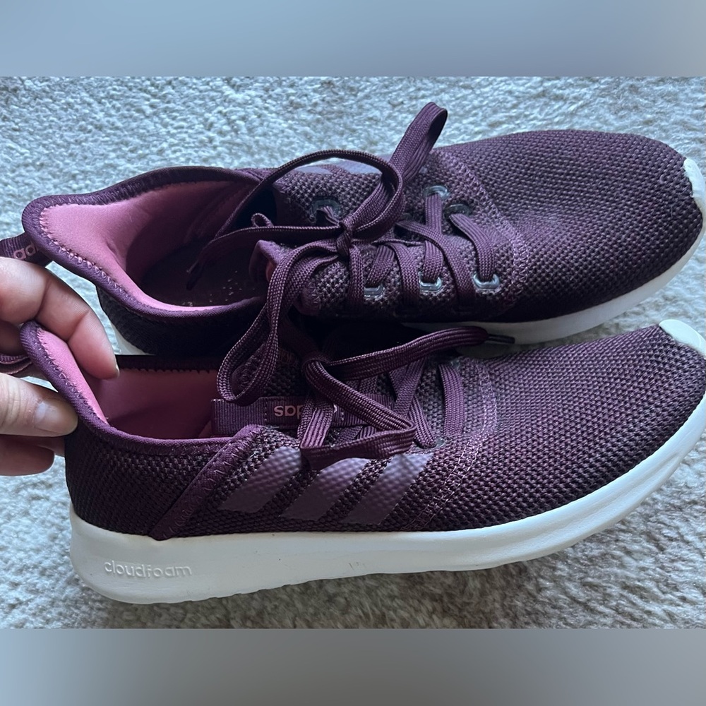 Adidas Cloudfoam Burgundy White Trim Tennis Shoes Size 8
